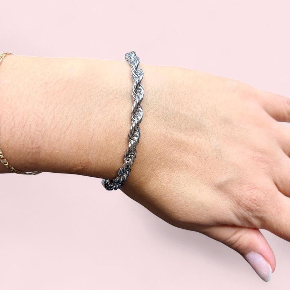 Goth metalcore silver rope bracelet